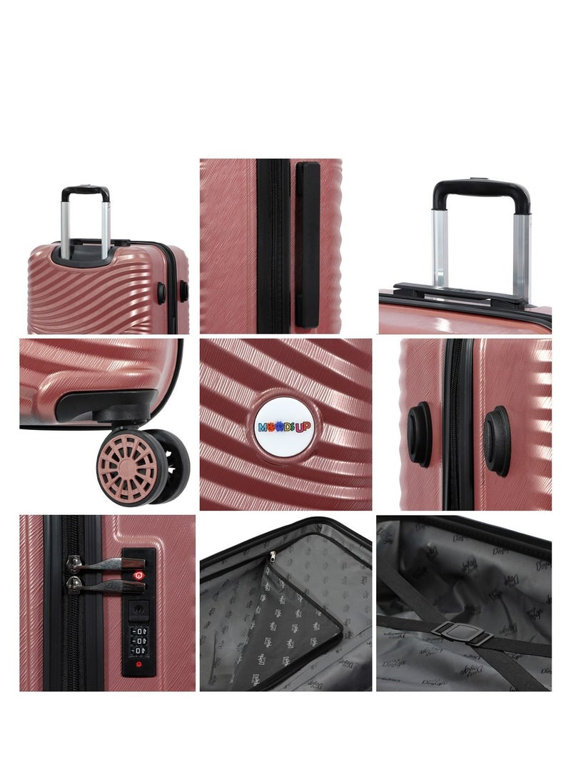 بيج ديزاين مجموعة حقائب السفر الصلبة من Biggdesign Moods Up، مصنوعة من مادة ABS بنسبة 100% مع عجلات دوارة 360 درجة، حقيبة سفر، نظام قفل TSA، خفيفة الوزن، 3 قطع، سعة حمل 20 - 30 - 45 كجم، لون ذهبي وردي - Image 4
