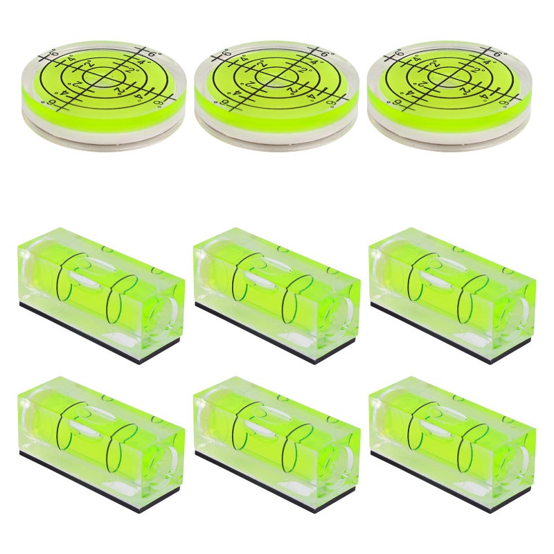 Penitue 9pcs Small Square Round Bubble Spirit Level, Square & Circular Mini Magnetic Pocket Bubble Levels Measuring Tool for Precise Leveling of Turntables Cameras Tripods Drills Frames & Phonographs - Image 1