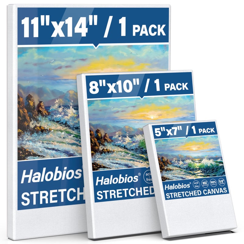Halobios Stretched Canvases for Painting with 11x14 Inch 5x7 Inch 8x10 Painting Canvas for AcrylicsOils  Other Painting Media 58 Inch Profile 100 Cotton Artist Framed Canvas3 Packs