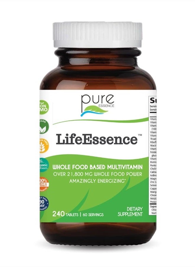 PURE ESSENCE LABS LifeEssence Multivitamin for Women and Men - Natural Herbal Supplement - Vitamin D, Vitamin D3, Vitamin B12, Biotin with Whole Foods (240 Tablets) - Image 1