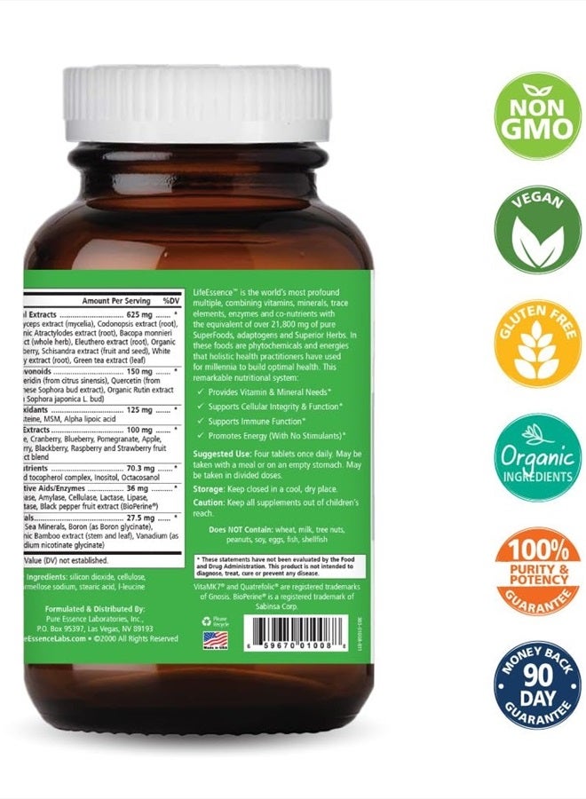 PURE ESSENCE LABS LifeEssence Multivitamin for Women and Men - Natural Herbal Supplement - Vitamin D, Vitamin D3, Vitamin B12, Biotin with Whole Foods (240 Tablets) - Image 2