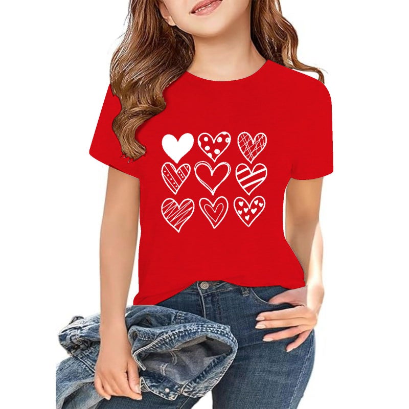 Grezea Kids Valentines Shirtï¼šValentine Cute Love Heart Graphic T-Shirt Valentine's Day Outfit Love Heart Tee Red - Image 1