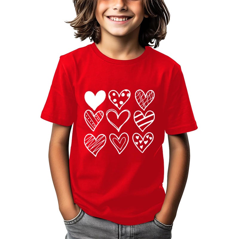 Grezea Kids Valentines Shirtï¼šValentine Cute Love Heart Graphic T-Shirt Valentine's Day Outfit Love Heart Tee Red - Image 4