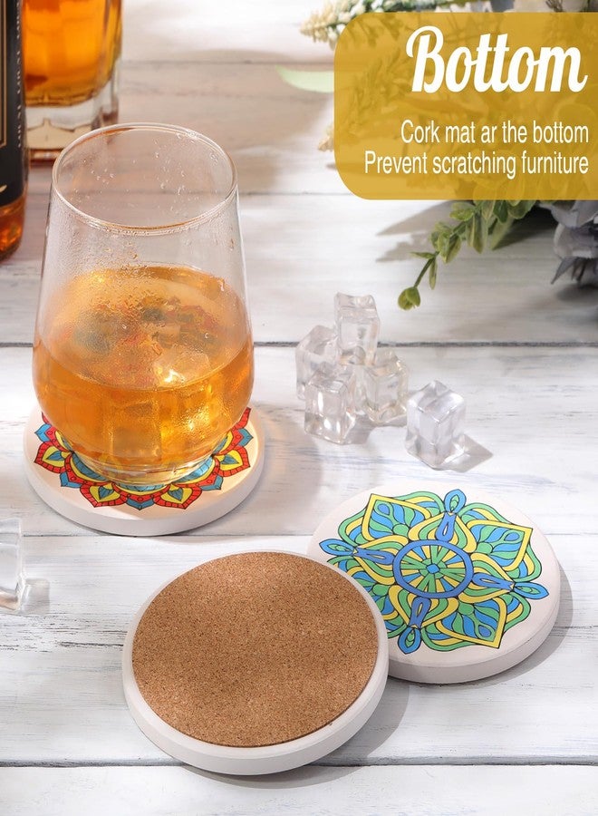 Potchen 10 Pcs Ceramic Coasters for Drinks Color Your Own Coaster Set DIY Absorbent Cup Mat with 12 Markers and Cork Base Gift Arts and Crafts for Coffee Table Apartment Bar Home Decoration (Mandala) - Image 3