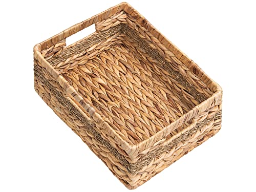 StorageWorks Large Rectangular Wicker Basket Water Hyacinth and Seagrass Storage Basket with Builtin Handles 1 Pack