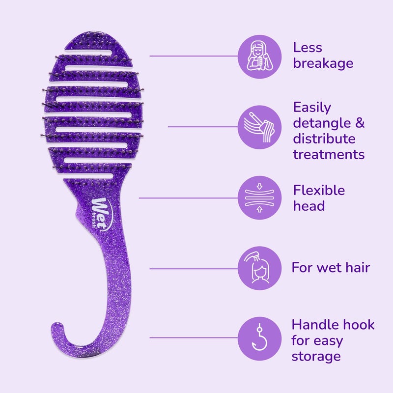 Wet Brush Shower Hair Brush Detangler - Exclusive Ultra-soft IntelliFlex Bristles - Minimizes Pain And Protects Against Split Ends and Breakage - Comb For Women, Men, Wet & Dry Hair - Purple Glitter - Image 3