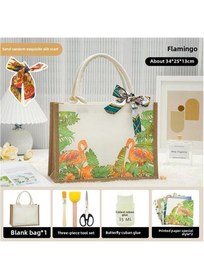 Thanksgiving Diy Handmade Butterfly Ancient Bart Canvas Tote Bag Sack Paste Group Building Parent-child Material Warm-up Field-Color:LB-N1 Flamingo A Contains Scissors Glue_horizontal Section  - Image 1