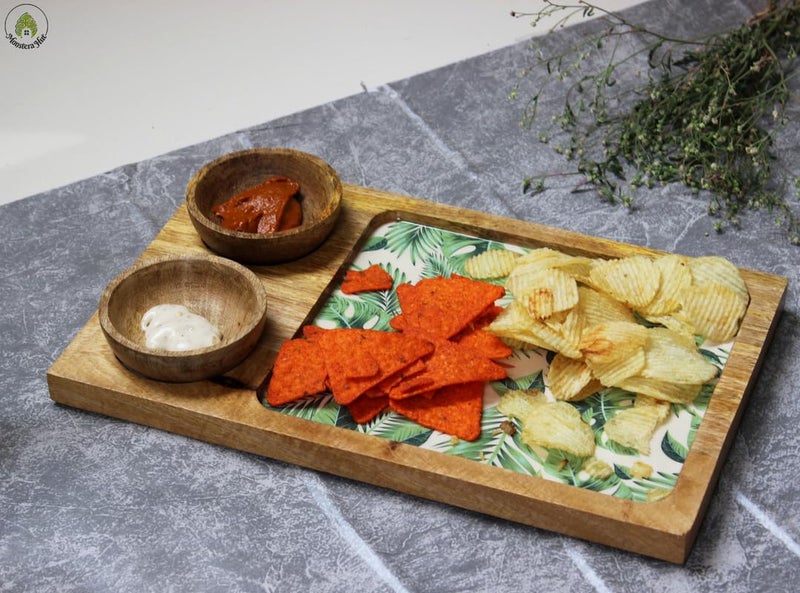 Monstera Hut ® Vibrant by Nature Mangowood Platter with 2 Bowls, for French Fries | Serving Platter |Platters for Serving Snacks | Unbreakable Serving Dessert and Snacks Platter/Tray | Serving Tray - Image 4