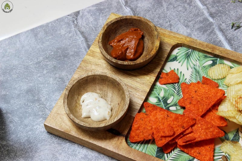 Monstera Hut ® Vibrant by Nature Mangowood Platter with 2 Bowls, for French Fries | Serving Platter |Platters for Serving Snacks | Unbreakable Serving Dessert and Snacks Platter/Tray | Serving Tray - Image 3