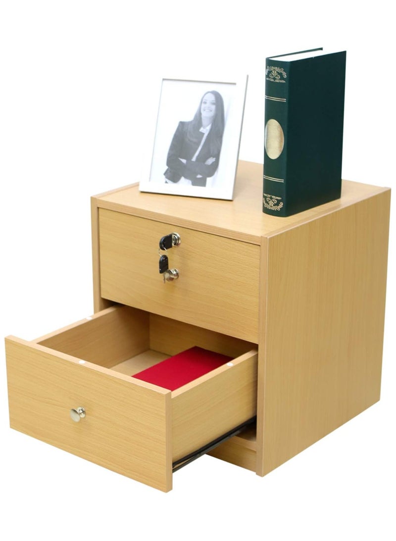 AL WADI FURNITURE AWF Al Wadi Furniture Bedside Table, Night Stand Table with Lockable Key Drawer,Easy Assembly Beech 40 x 40 x 45 cm, SideTable  - Image 2