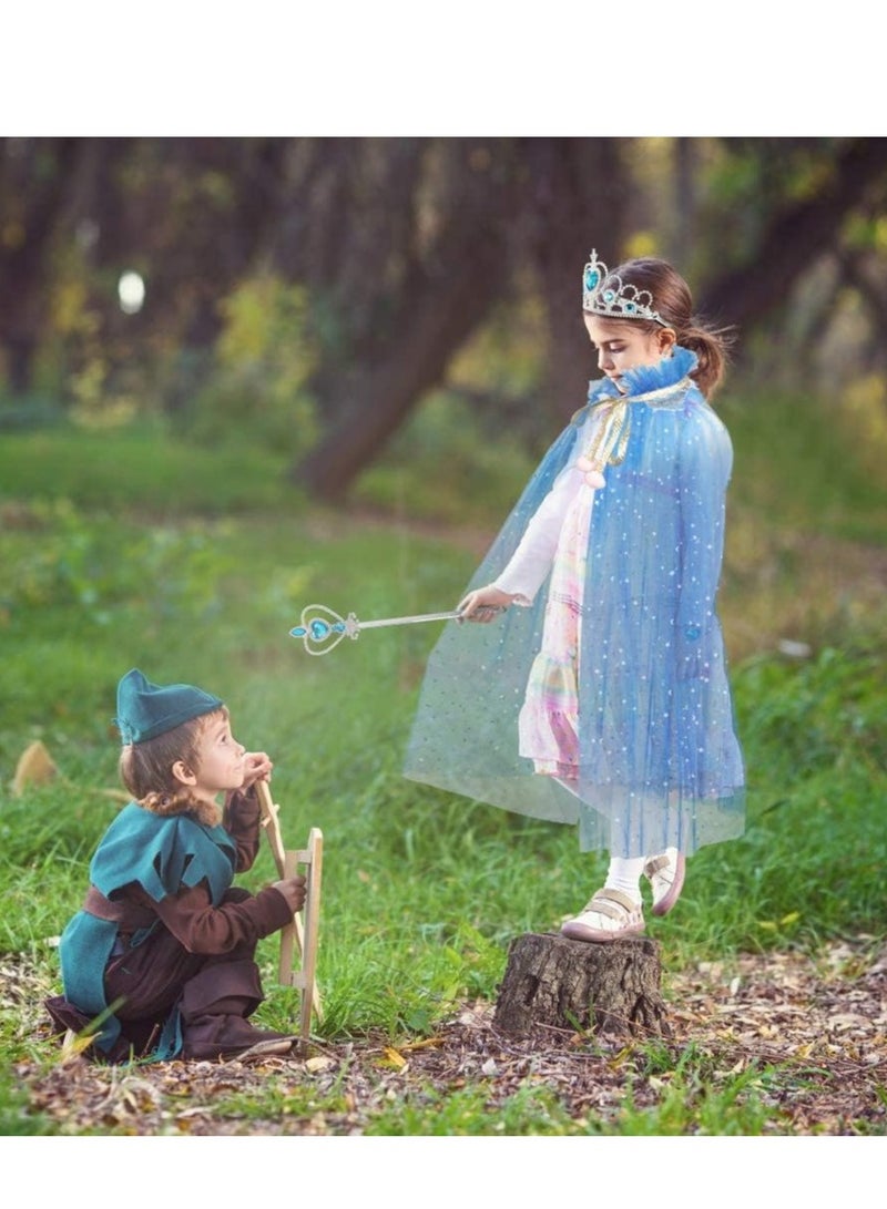 Excefore Princess Cape Set 7 Pieces Girls Cloak with Tiara Crown, Wand for Little Dress up - Image 4