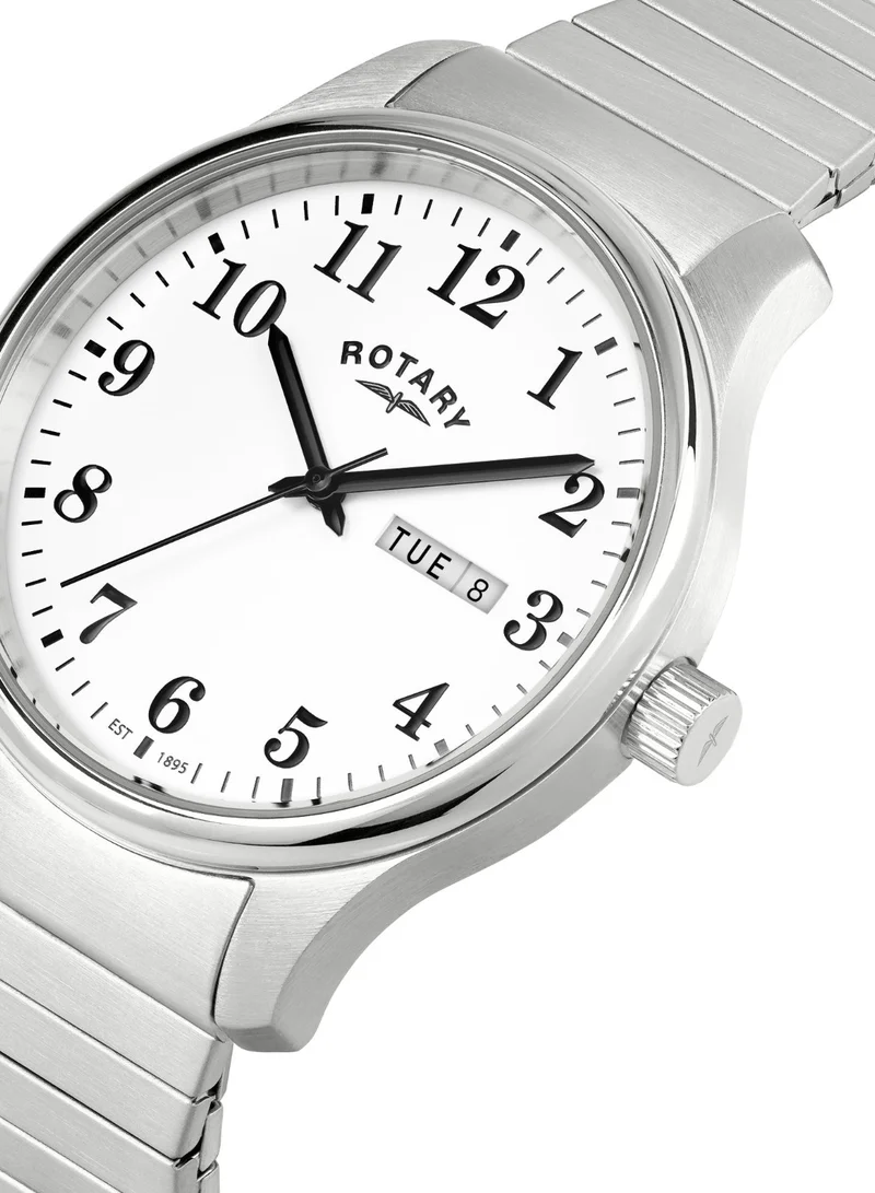 Rotary Men's Heritage Altera Analogue Watch, 38 mm, White Dial, Steel Expander Bracelet