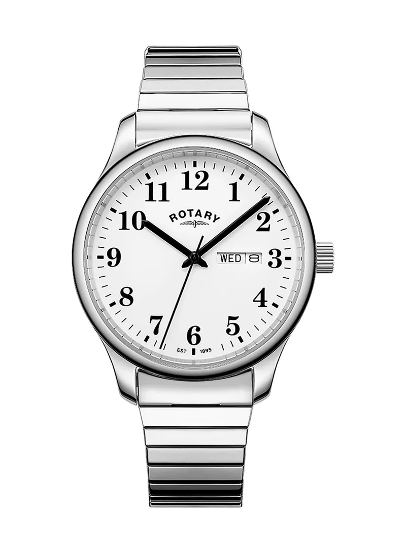 Rotary Men's Heritage Altera Analogue Watch, 38 mm, White Dial, Steel Expander Bracelet