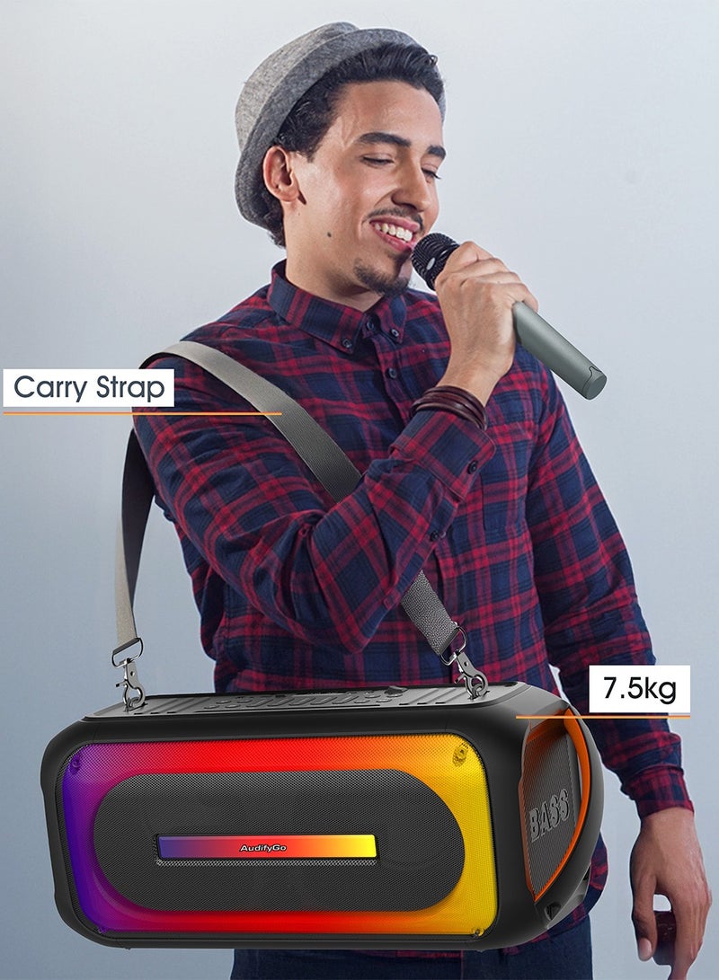 Magic Star AudifyGo BB360 Portable Karaoke Speaker with 2 UHF Wireless Microphones, LED Display, Bass Boost, 60W - Image 5