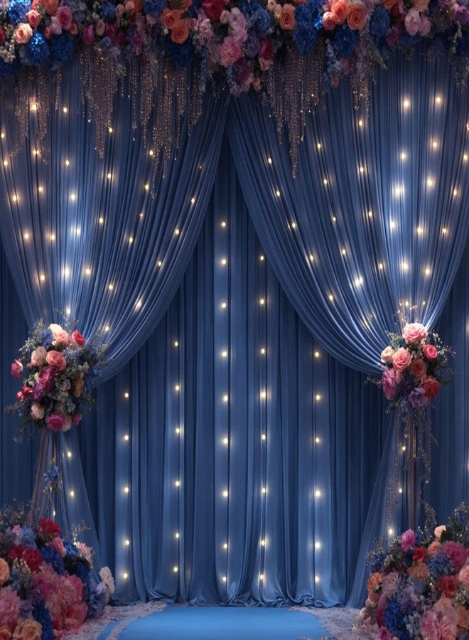 Shillance 10x10ft Navy Blue Backdrop Curtains with Lights String for Baby Shower, Wrinkle Free Curtains Backdrop for Birthday Party, Polyester Backdrop Drapes for Wedding Photo Shoot (5 x 10ft,2 Panels) - Image 2