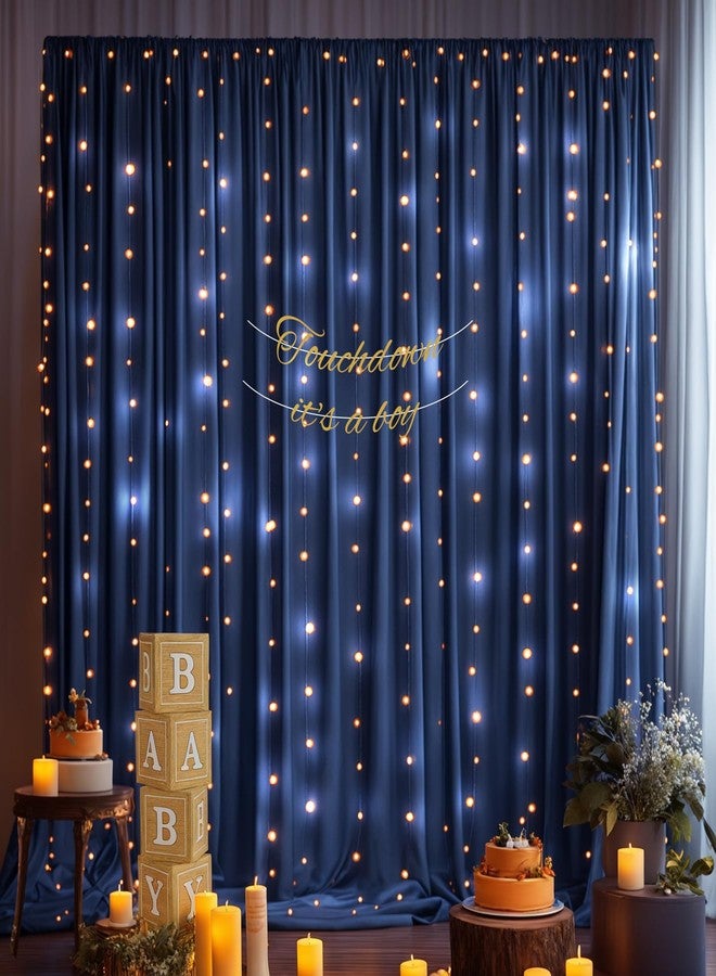 Shillance 10x10ft Navy Blue Backdrop Curtains with Lights String for Baby Shower, Wrinkle Free Curtains Backdrop for Birthday Party, Polyester Backdrop Drapes for Wedding Photo Shoot (5 x 10ft,2 Panels) - Image 1