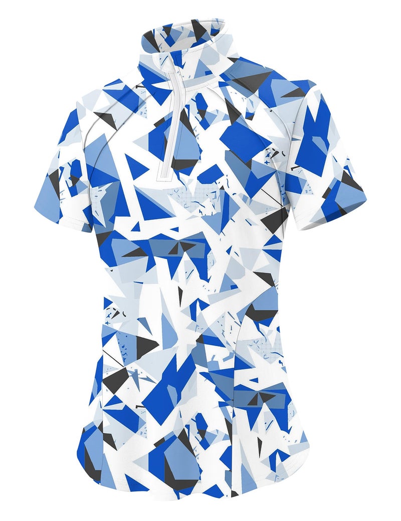 LOMON Short Sleeve Golf Shirts for Women Collared Athletic Polo Shirts Summer Quick Dry Cotton Outdoor Hiking Cute Top (Geometry Blue,X-Large) - Image 4