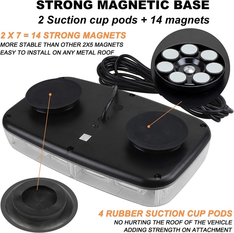 ASPL 48LED Roof Top Strobe Lights - High Visibility Emergency Safety Warning LED Mini Strobe Light Bar with Magnetic Base for 12-24V Vehicles (Amber) - Image 4