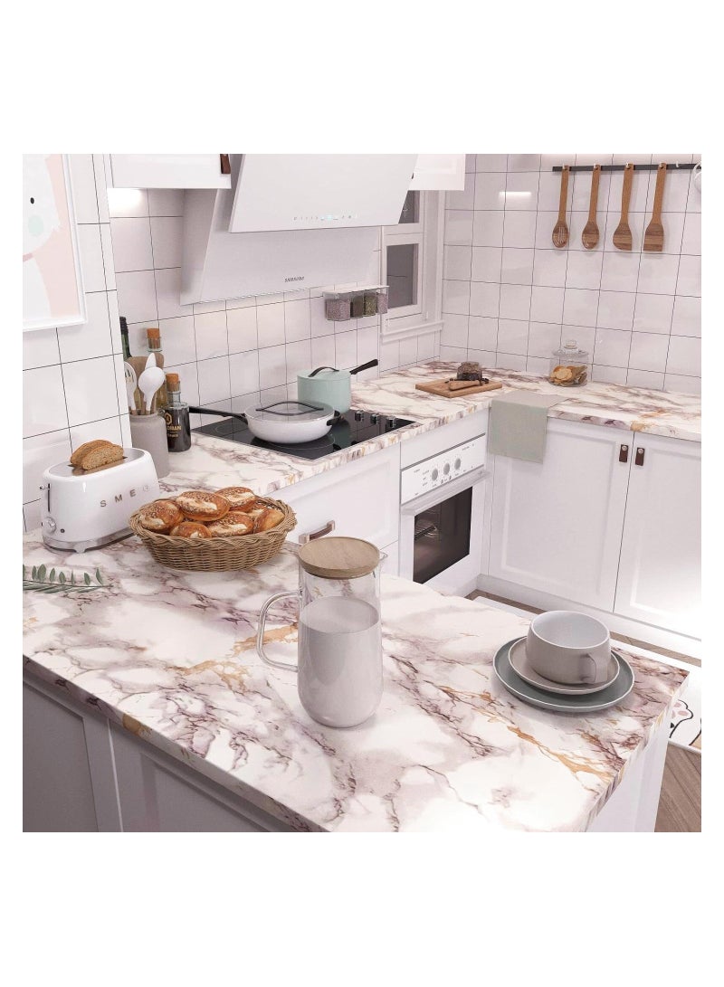 SYOSI White Marble Wallpaper Peel and Stick 15.8x393In Contact Paper Countertop Waterproof Self Adhesive Removable Wall Cabinet Covering for Kitchen Home Décor - Image 2