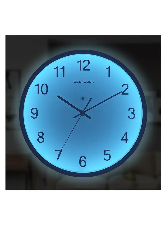SILENT WALL CLOCK 12 INCH WITH VOICE CONTROL LED LIGHT LARGE LUMINOUS NUMBERS NON TICKING QUARTZ BATTERY OPERATED FOR BEDROOM LIVING ROOM HOME OFFICE
