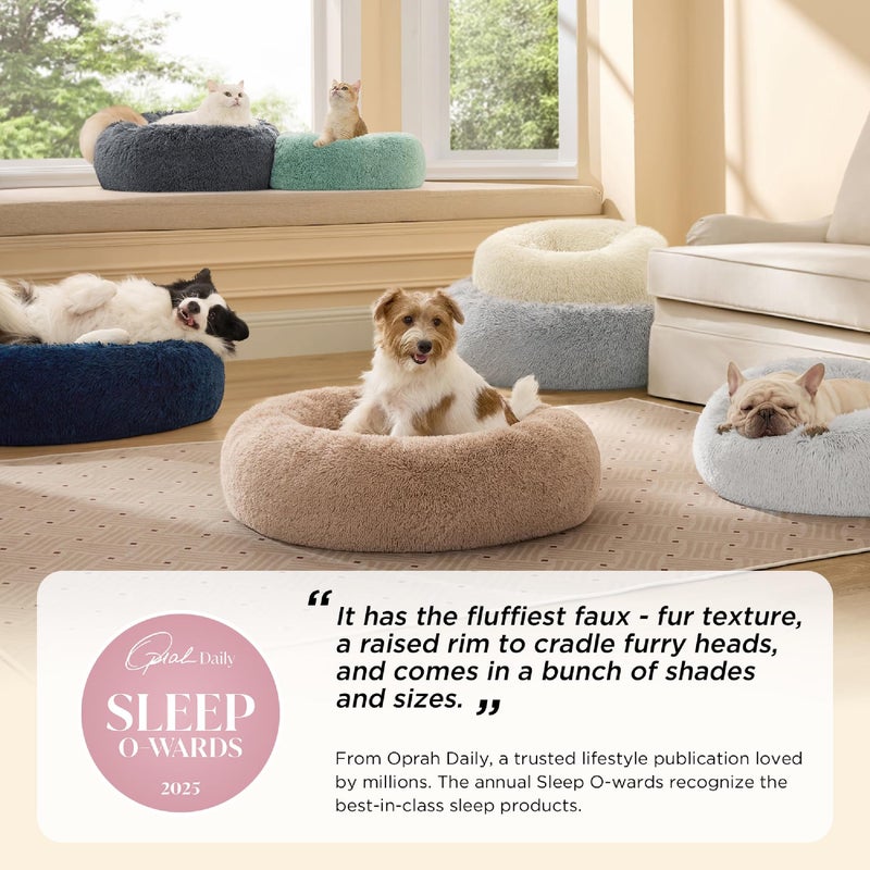 Bedsure Calming Dog Bed for Large Dogs - Donut Washable Large Pet Bed, 36 inches Anti-Slip Round Fluffy Plush Faux Fur Dog Bed, Fits up to 80 lbs Pets, Dark Grey - Image 2