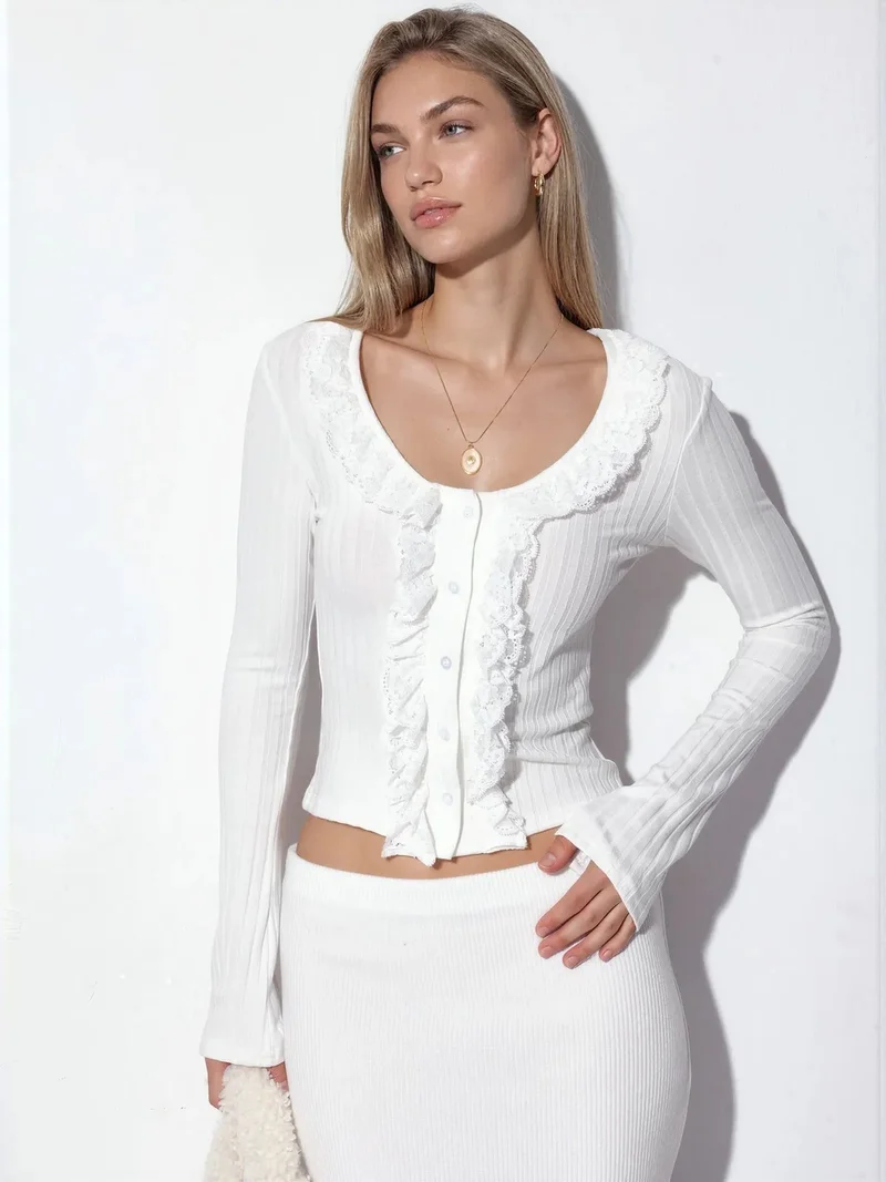 بوسيم BUSEM Fitted Ribbed Crop Cardigan