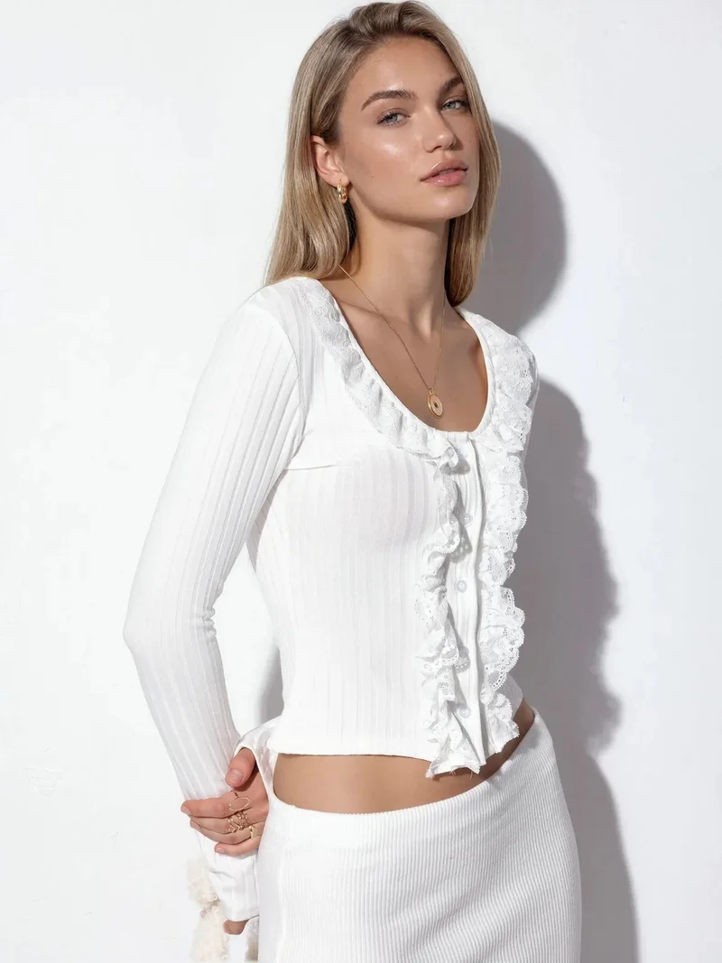 بوسيم BUSEM Fitted Ribbed Crop Cardigan