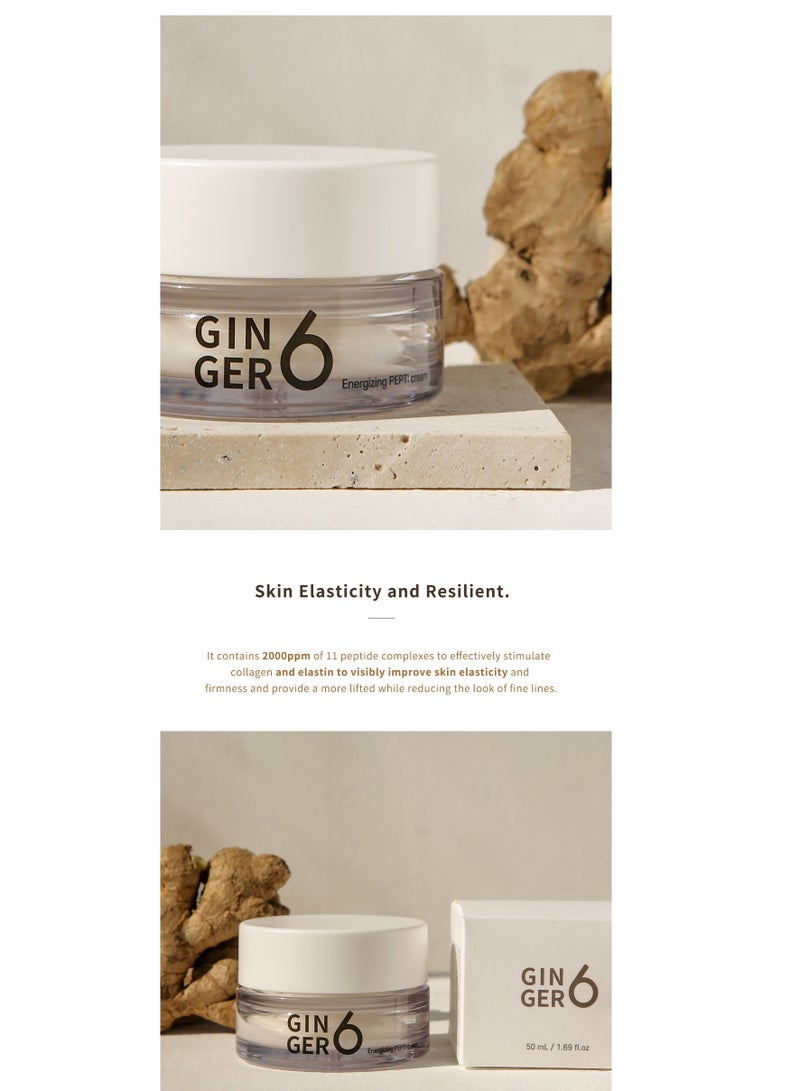 GINGER6 Energizing PEPTI Cream - Anti-Aging and Firming Facial Moisturizer with Peptides, Hyaluronic Acid and Ginger Extract, Deep Moisturizing and Nourishing, Natural Ingredients - 1.69 fl.oz. - Image 3
