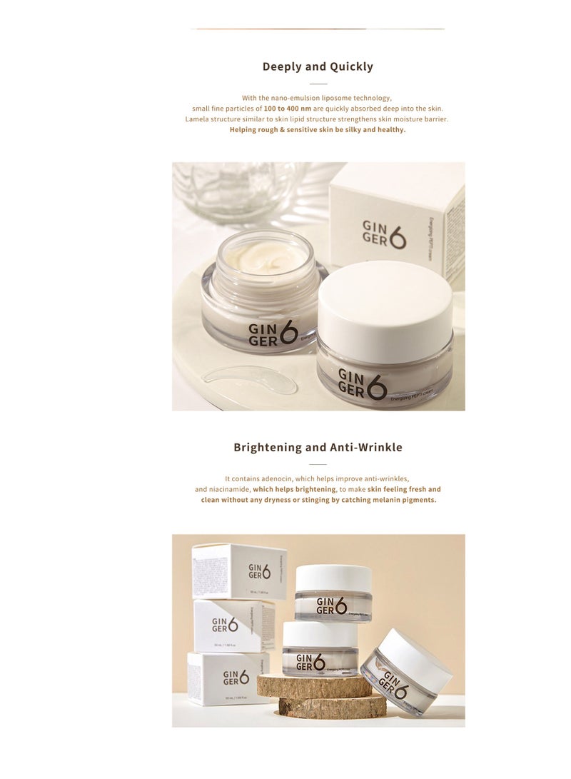 GINGER6 Energizing PEPTI Cream - Anti-Aging and Firming Facial Moisturizer with Peptides, Hyaluronic Acid and Ginger Extract, Deep Moisturizing and Nourishing, Natural Ingredients - 1.69 fl.oz. - Image 4