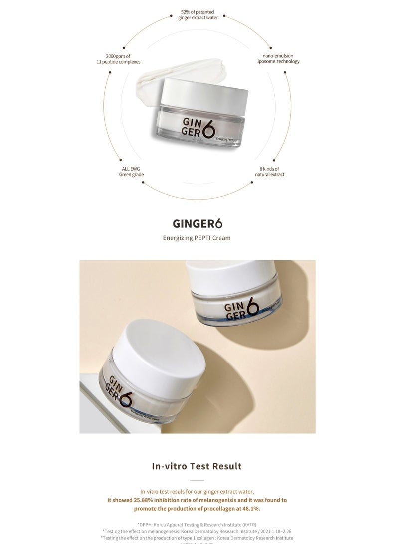 GINGER6 Energizing PEPTI Cream - Anti-Aging and Firming Facial Moisturizer with Peptides, Hyaluronic Acid and Ginger Extract, Deep Moisturizing and Nourishing, Natural Ingredients - 1.69 fl.oz. - Image 2