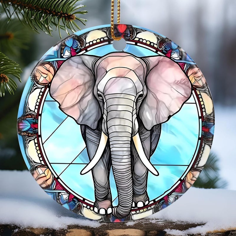 Touber Christmas Ornament, Christmas Decoration, Holiday Present Idea, Heirloom Keepsake, Round Ceramic, Gift Exchange, Gift Idea, Elephant - Image 1