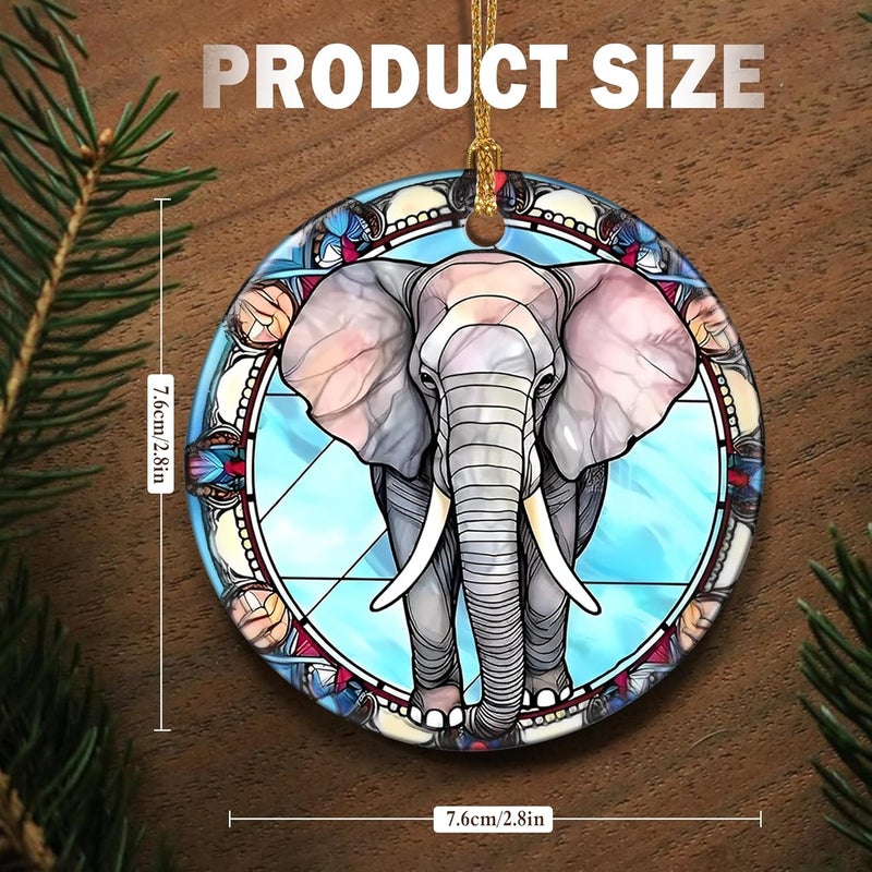 Touber Christmas Ornament, Christmas Decoration, Holiday Present Idea, Heirloom Keepsake, Round Ceramic, Gift Exchange, Gift Idea, Elephant - Image 2