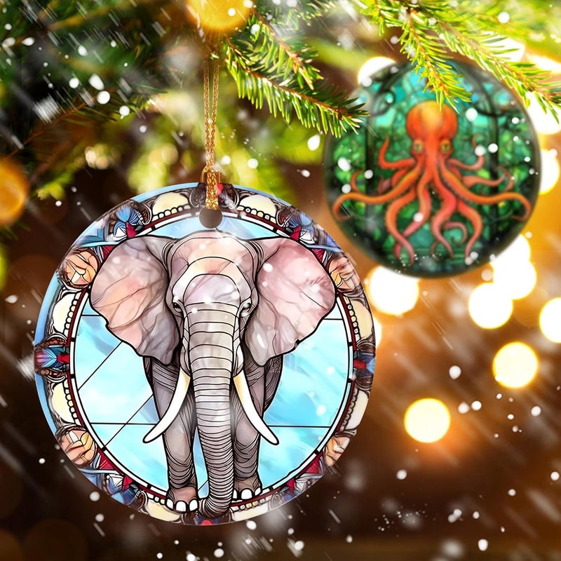 Touber Christmas Ornament, Christmas Decoration, Holiday Present Idea, Heirloom Keepsake, Round Ceramic, Gift Exchange, Gift Idea, Elephant - Image 4