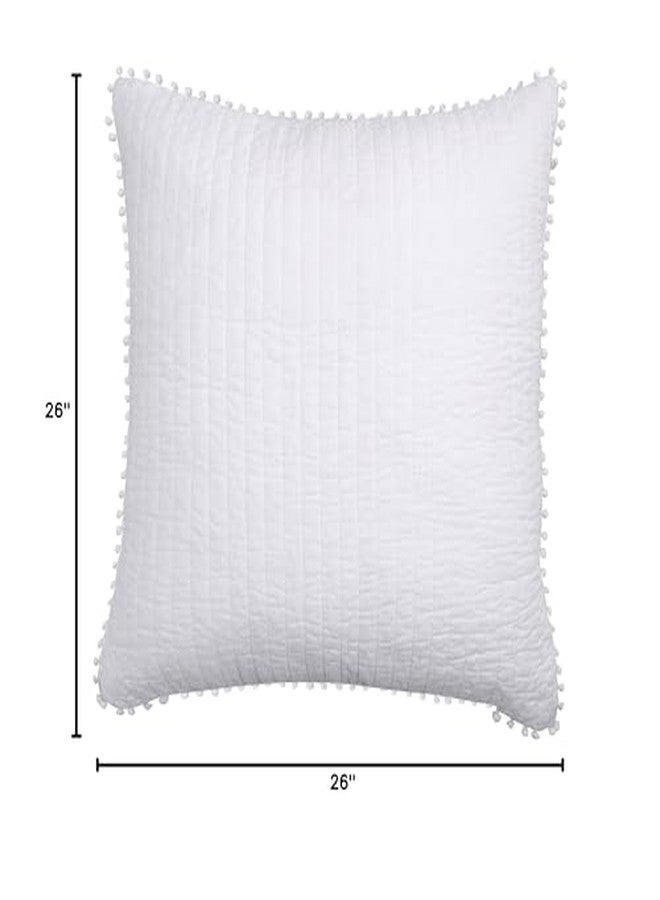ليفتيكس هوم ليفيكس هوم - غطاء وسادة مزين بكرات بوم بوم - غطاء وسادة أوروبي (26 × 26 بوصة)، بدون حشوة - أبيض - قماش قطني - Image 3