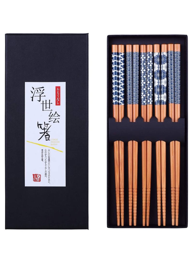 5 Pairs Natural Bamboo Chopsticks Reusable Classic Japanese Style Chop Sticks