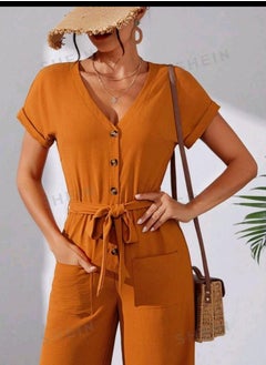 Shein SHEIN Solid Color Button Down Batwing Sleeve Jumpsuit  - Image 2