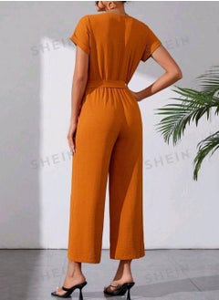 Shein SHEIN Solid Color Button Down Batwing Sleeve Jumpsuit  - Image 5