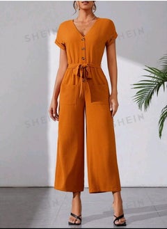 Shein SHEIN Solid Color Button Down Batwing Sleeve Jumpsuit  - Image 1