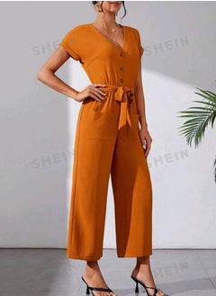 Shein SHEIN Solid Color Button Down Batwing Sleeve Jumpsuit  - Image 4