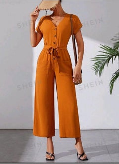 Shein SHEIN Solid Color Button Down Batwing Sleeve Jumpsuit  - Image 3