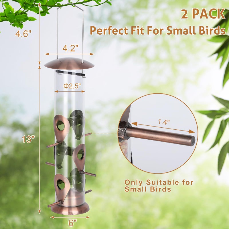 FEED GARDEN Metal Bird Feeder - 6 Port Tube Feeder for Outdoors, Heavy Duty Squirrel Proof with Metal Lid, Easy Fill & Clean, Weather Resistant Copper Finish, 13 Inch - Image 2
