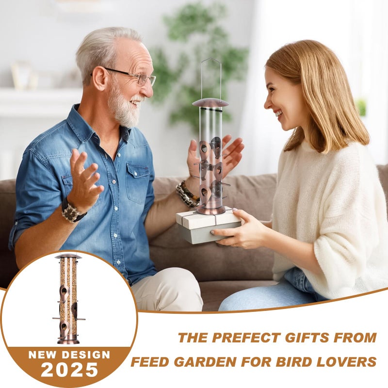 FEED GARDEN Metal Bird Feeder - 6 Port Tube Feeder for Outdoors, Heavy Duty Squirrel Proof with Metal Lid, Easy Fill & Clean, Weather Resistant Copper Finish, 13 Inch - Image 5