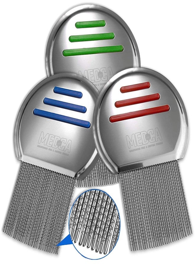 MEDca Lice Comb - (Pack of 3 Head Lice Treatment that's Individually Packaged Professional Stainless Steel Louse and Nit Combs Removes Eggs with Rounded Tips for Comfort - Image 1
