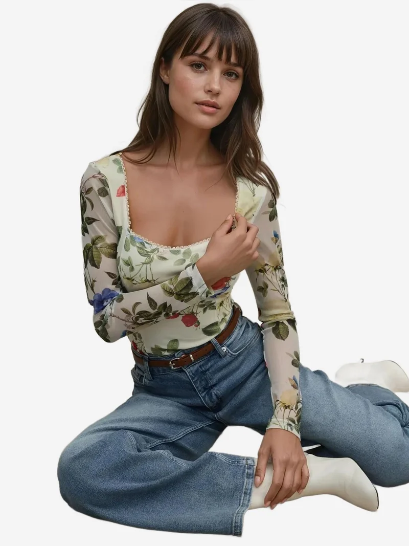 HICCUP Heart Collar Printed Long Sleeve Top