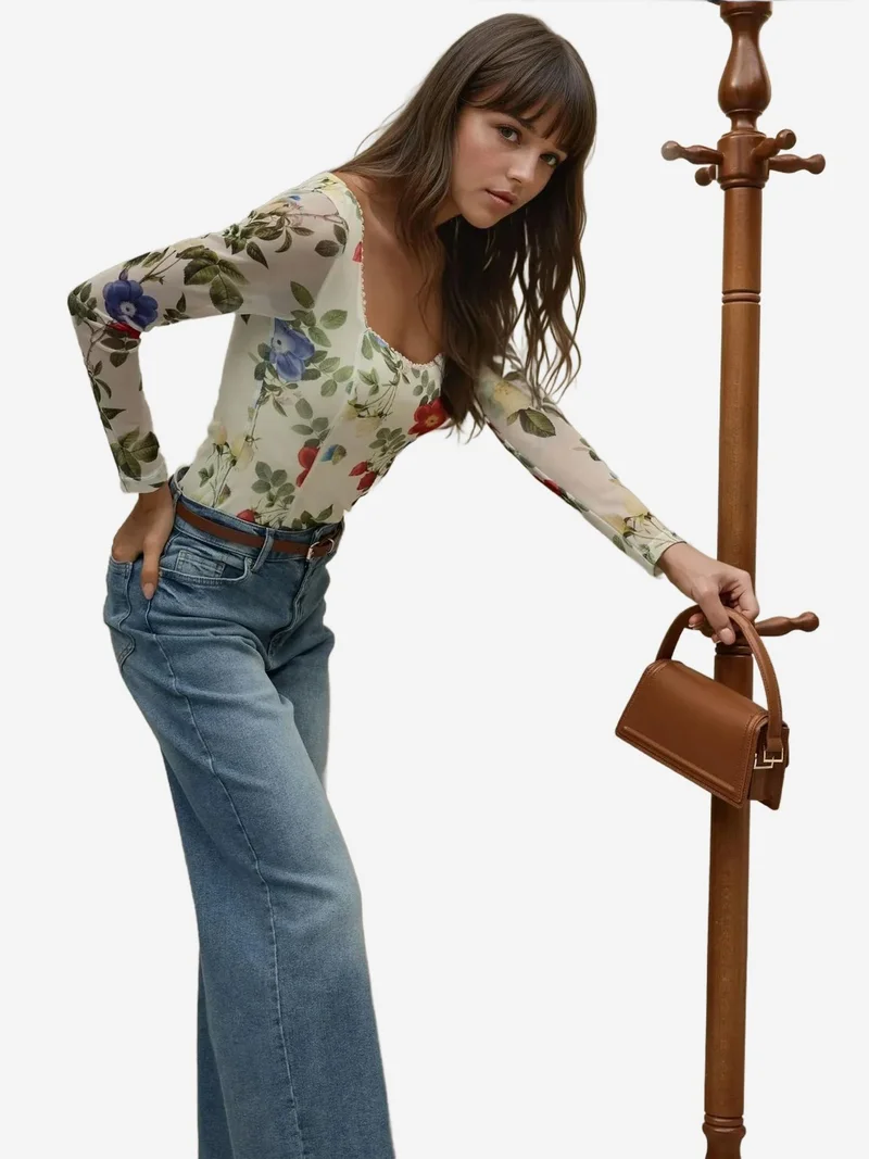 Hiccup Multicolor Heart Collar Printed Long Sleeve Top for Women | Best Price UAE