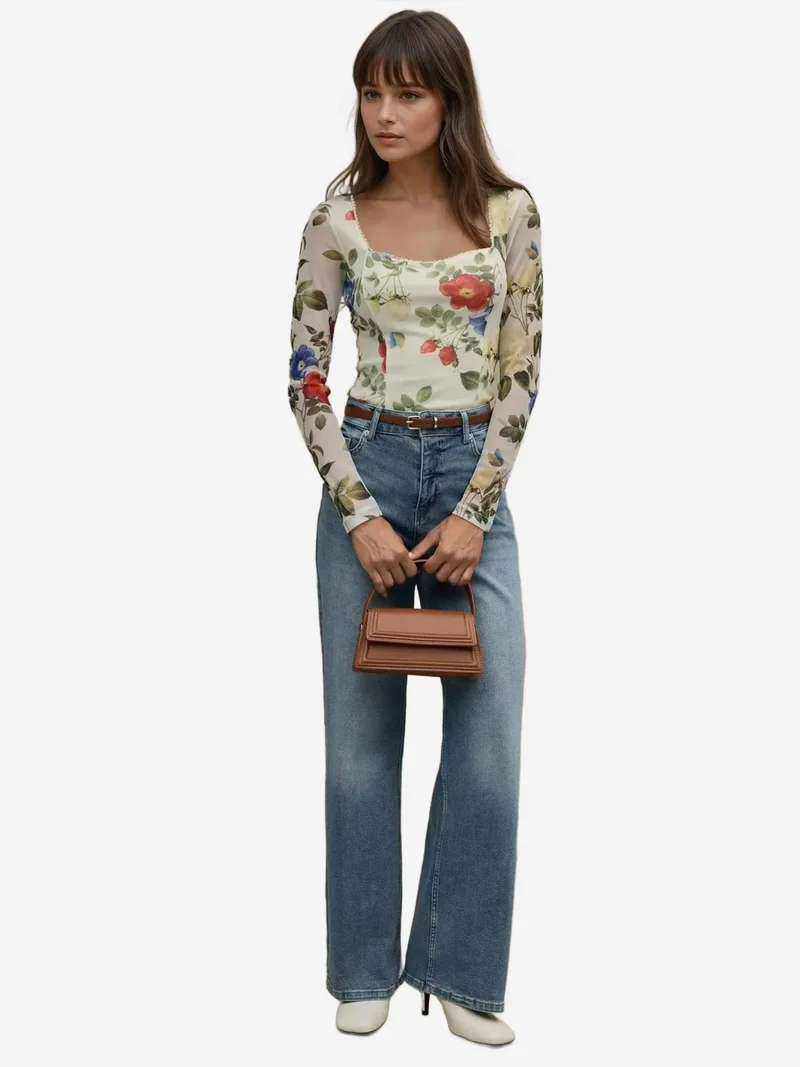 Hiccup Multicolor Heart Collar Printed Long Sleeve Top for Women | Best Price UAE