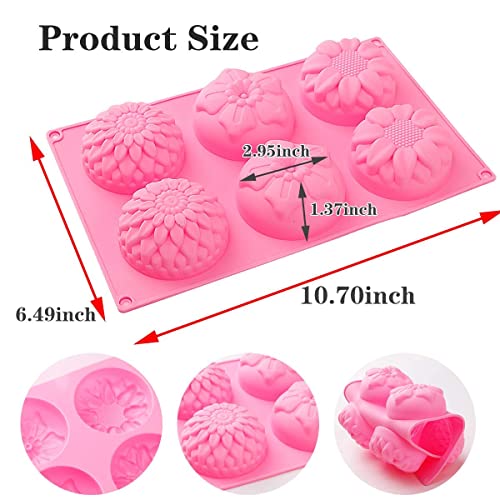 Kienlix Silicone Flower Shape Handmade Soap Molds 6-Cavity Trays for Cake Chocolate Cupcake Mold Fondant Shape Decorating Ice Cube, 1Pc - Image 4