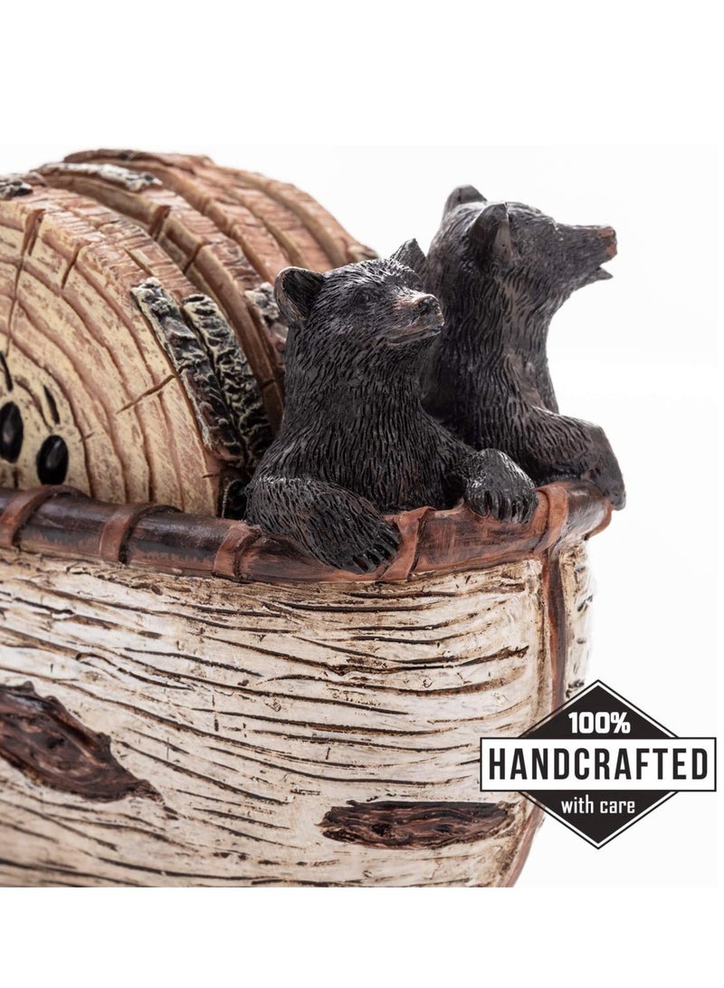 KASTWAVE مجموعة 6 قطع من حوامل الأكواب بشكل دب، حوامل أكواب بأحجام كاملة بتصميم ريفي في قارب خشبي مصنوع يدويًا، مع تماثيل دُب لطيفة، حوامل أكواب للقهوة، والبيرة، والطاولات الخشبية، والمشروبات، وزخرفة الدب الأسود، وزخرفة الريف للمنزل - Image 2
