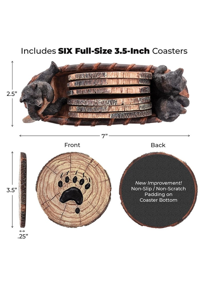 KASTWAVE مجموعة 6 قطع من حوامل الأكواب بشكل دب، حوامل أكواب بأحجام كاملة بتصميم ريفي في قارب خشبي مصنوع يدويًا، مع تماثيل دُب لطيفة، حوامل أكواب للقهوة، والبيرة، والطاولات الخشبية، والمشروبات، وزخرفة الدب الأسود، وزخرفة الريف للمنزل - Image 5