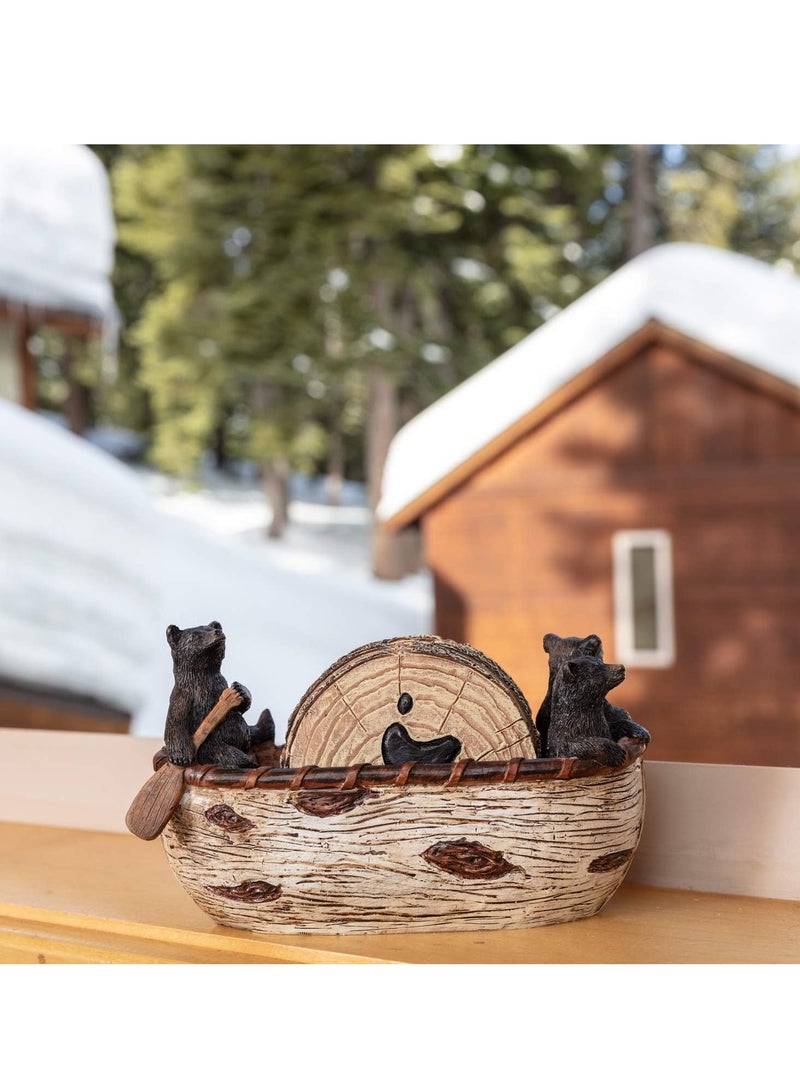 KASTWAVE مجموعة 6 قطع من حوامل الأكواب بشكل دب، حوامل أكواب بأحجام كاملة بتصميم ريفي في قارب خشبي مصنوع يدويًا، مع تماثيل دُب لطيفة، حوامل أكواب للقهوة، والبيرة، والطاولات الخشبية، والمشروبات، وزخرفة الدب الأسود، وزخرفة الريف للمنزل - Image 3